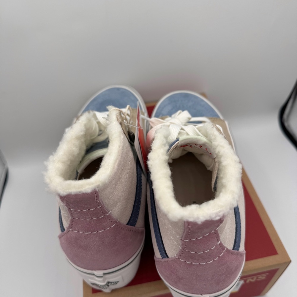 NWT Vans Sk8 Hi Pig Suede Multi Sherpa platform sneakers pink blue tan unisex - Picture 14 of 15